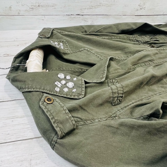 Y2K Dolled Up Jacket Juniors M Olive Green Utility Zip Up Distressed Draw String - Picture 9 of 15